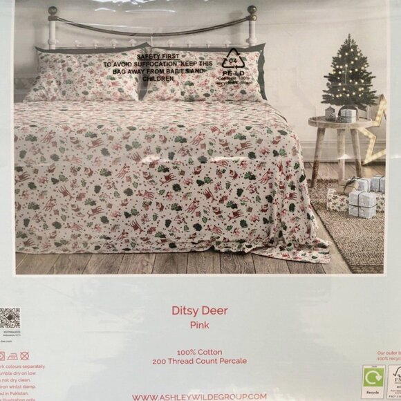 CATH KIDSTON Ditsy Deer Christmas QUEEN Sheet Set - Cotton / Retro Design - Picture 4 of 6